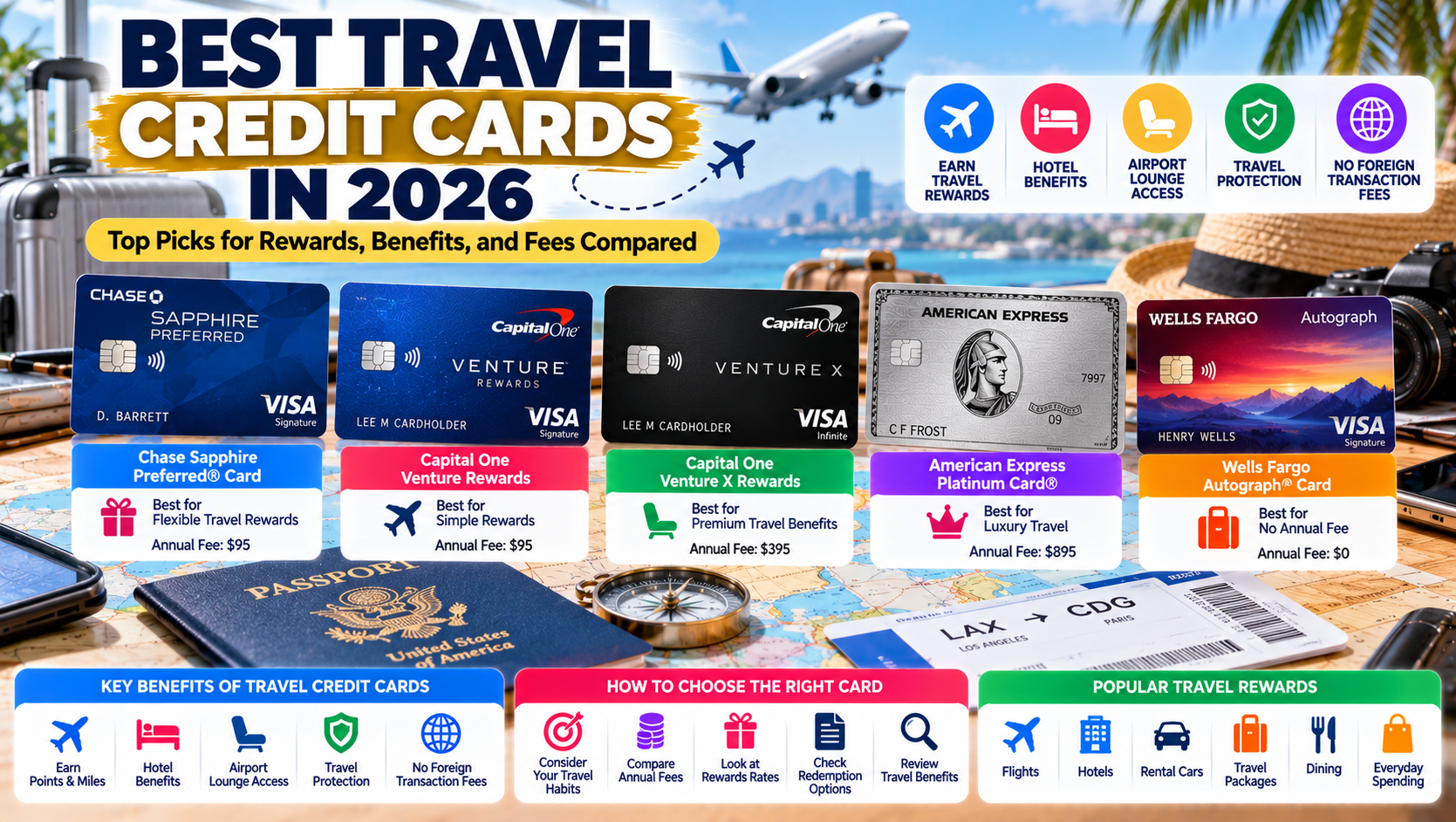 Best Travel Credit Cards in 2026: Rewards, Benefits, and Fees Compared