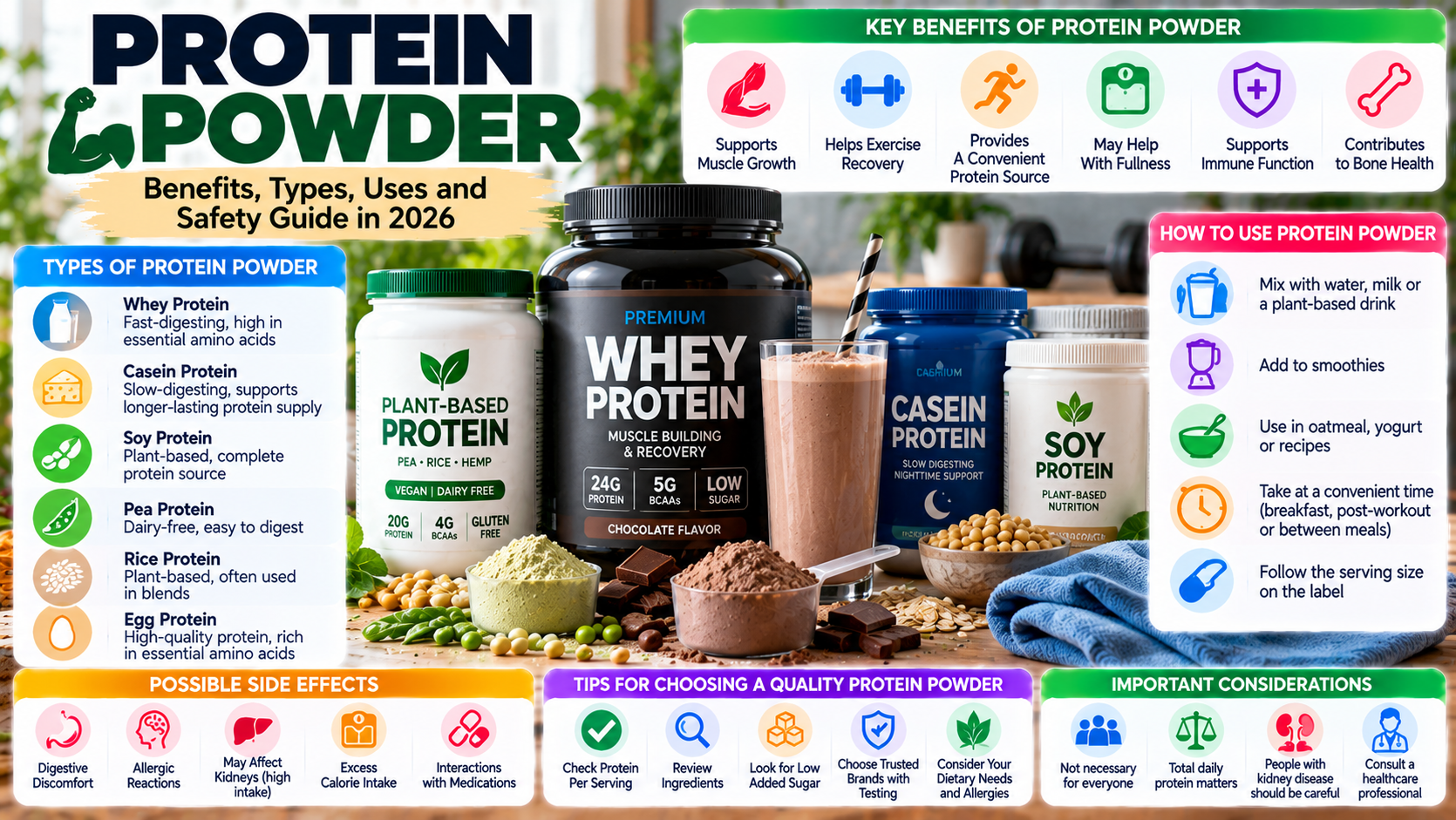 Protein Powder in 2026: Benefits, Types, Uses, and Safety Guide