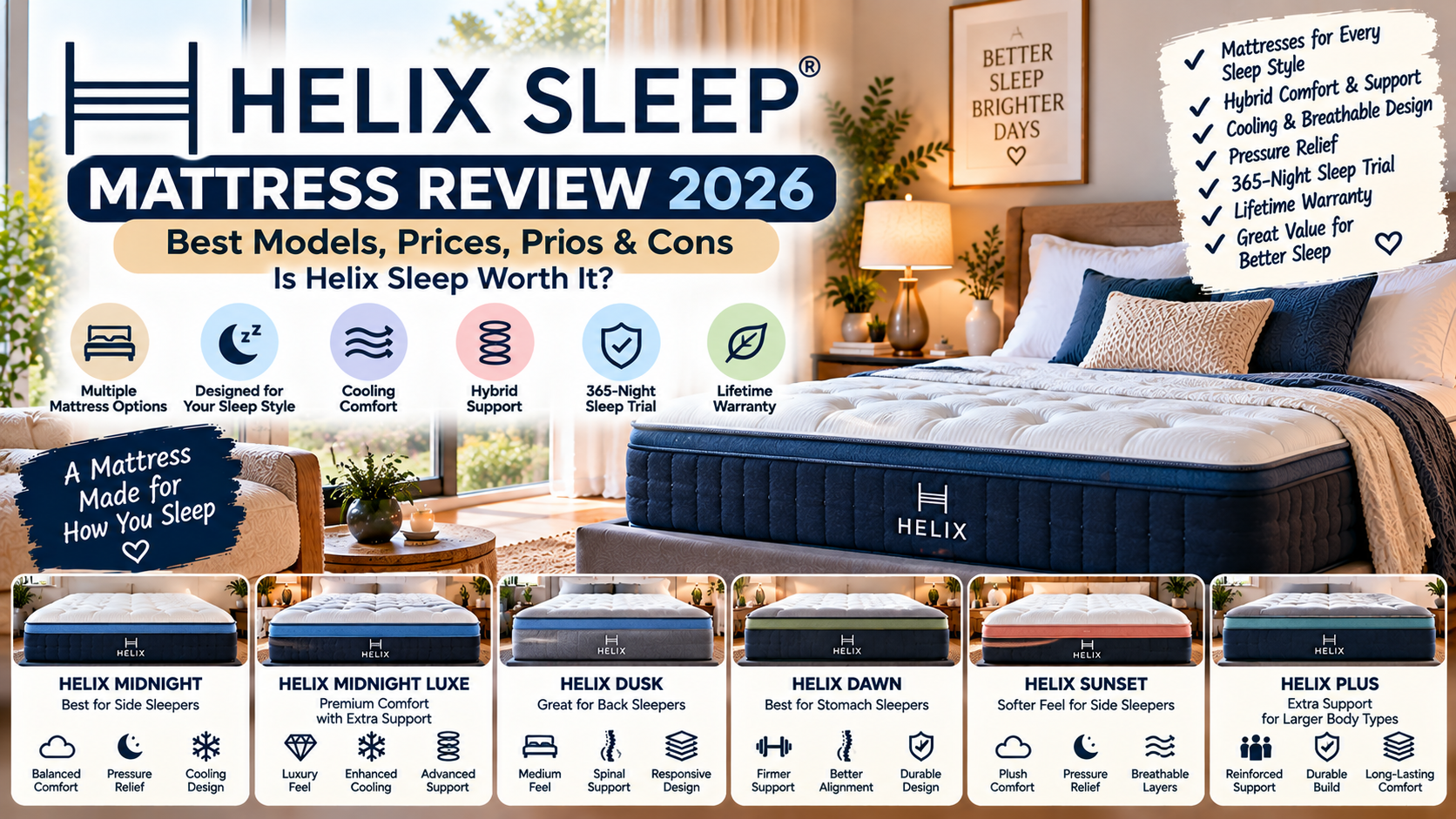 Helix Sleep Mattress Review 2026: Best Models, Prices, Pros and Cons