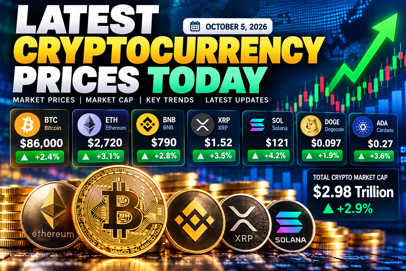 Latest Cryptocurrency Prices Today: Bitcoin, Ethereum, XRP, Solana and BNB