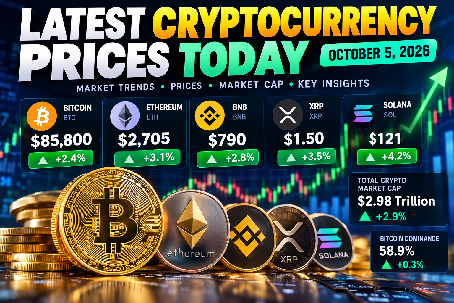 Latest Cryptocurrency Prices Today: Bitcoin, Ethereum, XRP, Solana and BNB Lead Crypto Market