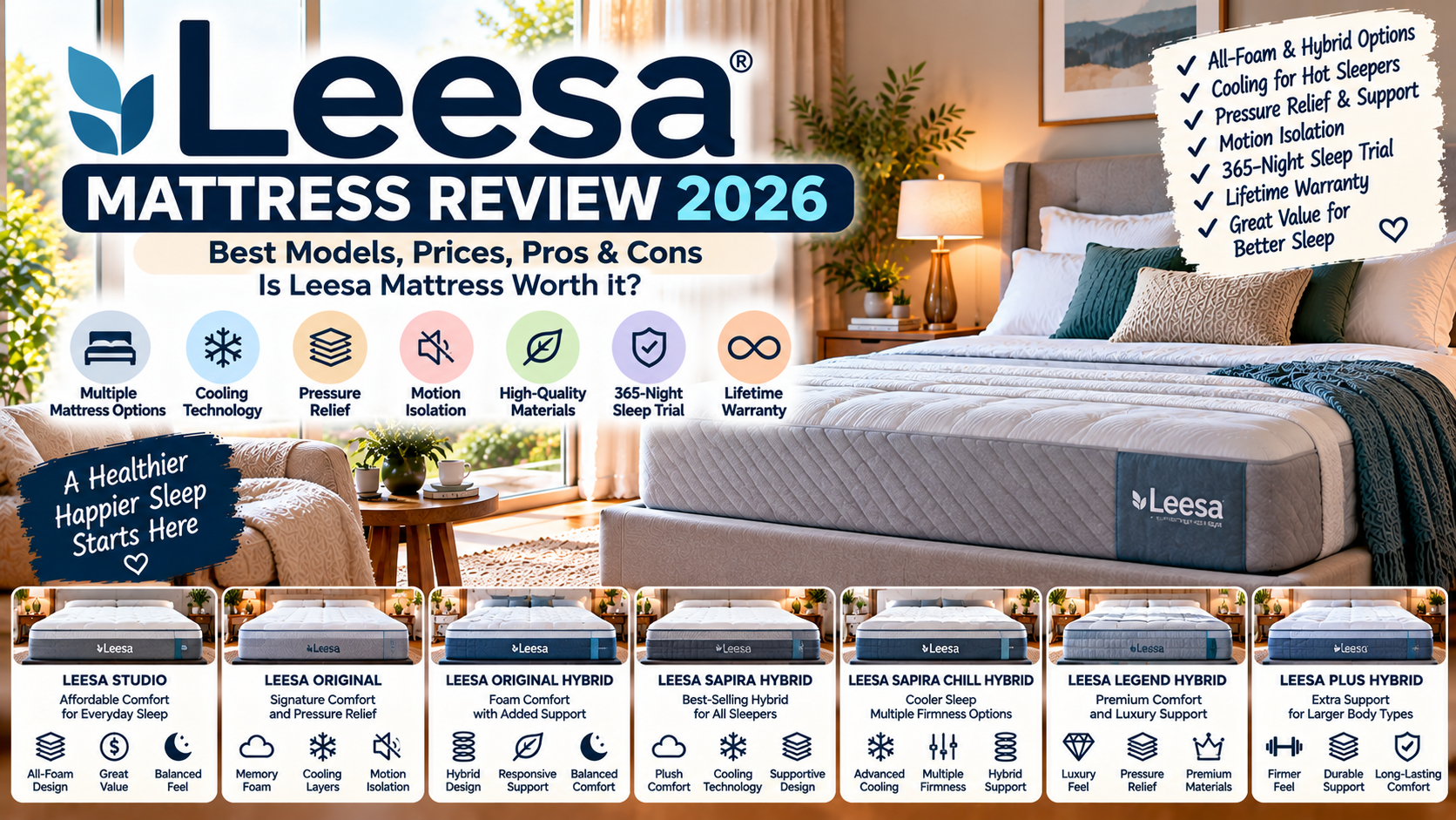 Leesa Mattress Review 2026: Best Models, Prices, Comfort, and Pros and Cons