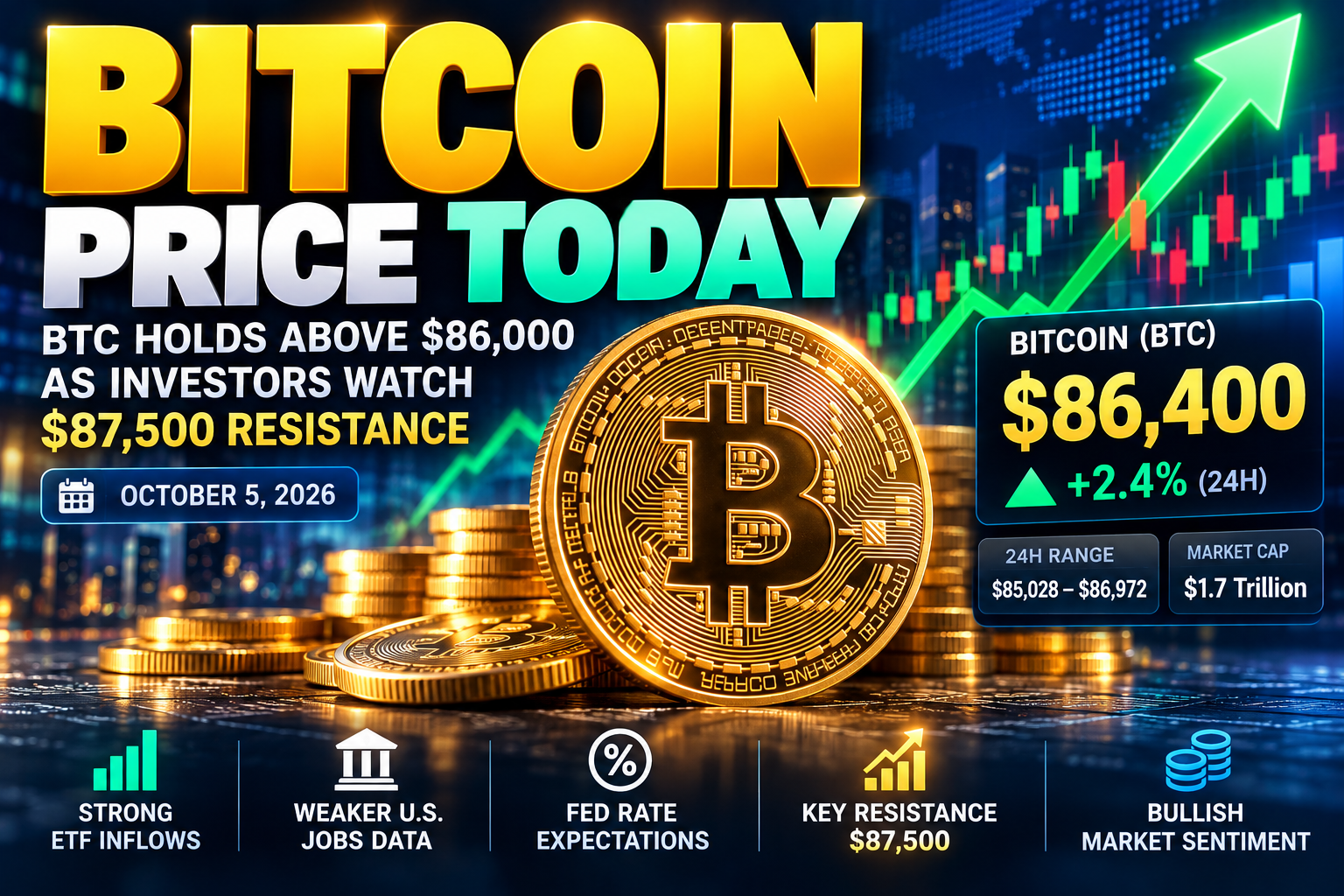 Bitcoin Price Today: BTC Holds Above $86,000 as Investors Watch $87,500 Resistance