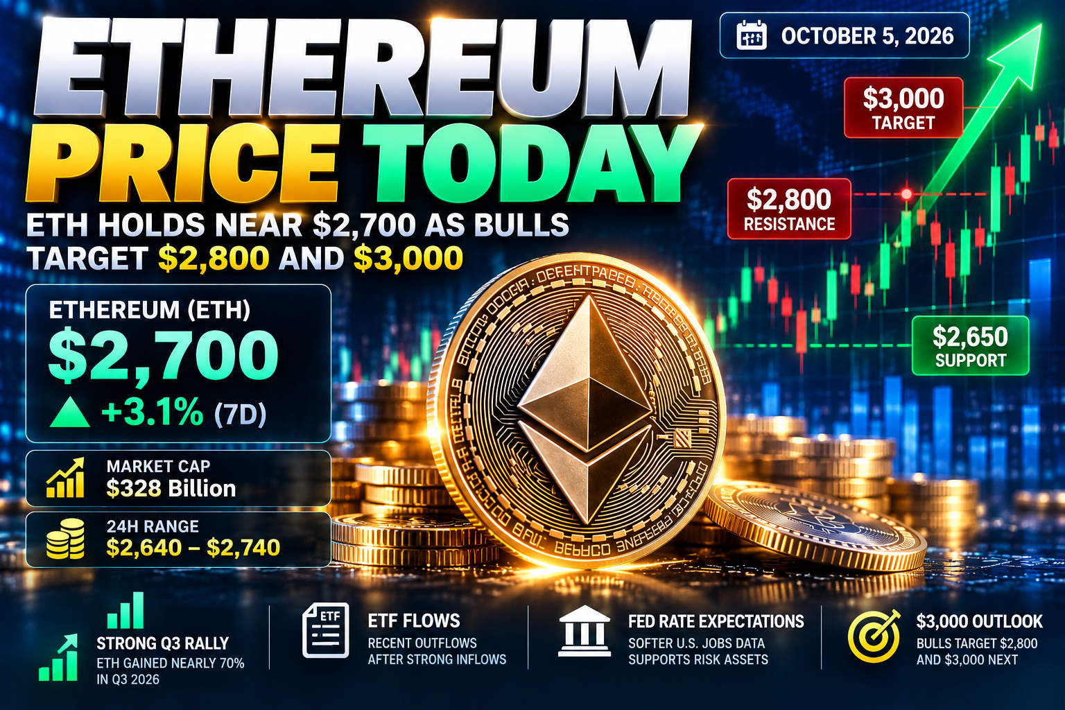 Ethereum Price Today: ETH Holds Near $2,700 as Bulls Target $2,800 and $3,000